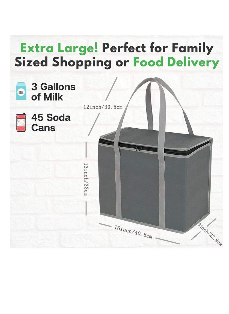Excefore - Lunch Delivery Bag Large, Insulated Shopping Bag, Reusable Cool Bag, Food Cooler Bag, Washable, Reinforced Bottom and Handles, Insulated Grocery Bags for Hot Or Cold Food(Grey) - Image 1