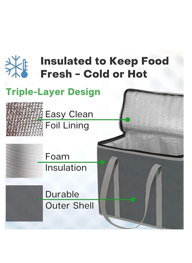 Excefore - Lunch Delivery Bag Large, Insulated Shopping Bag, Reusable Cool Bag, Food Cooler Bag, Washable, Reinforced Bottom and Handles, Insulated Grocery Bags for Hot Or Cold Food(Grey) - Image 1