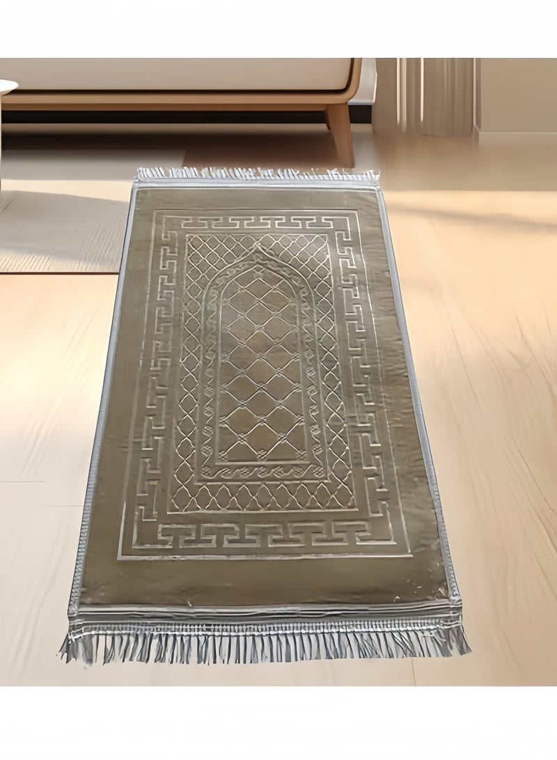 Muslim Prayer Blanket, extra-thick padding, suitable for children, men and women - soft and luxurious, protects knees and forehead, perfect for Ramadan and travel - includes Islamic prayer beads - ideal for Eid al-Fitr. (Light Brown) 700*110cm