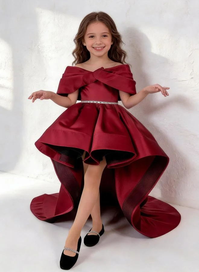 تايك تو Burgundy Off Shoulder High-Low Dress