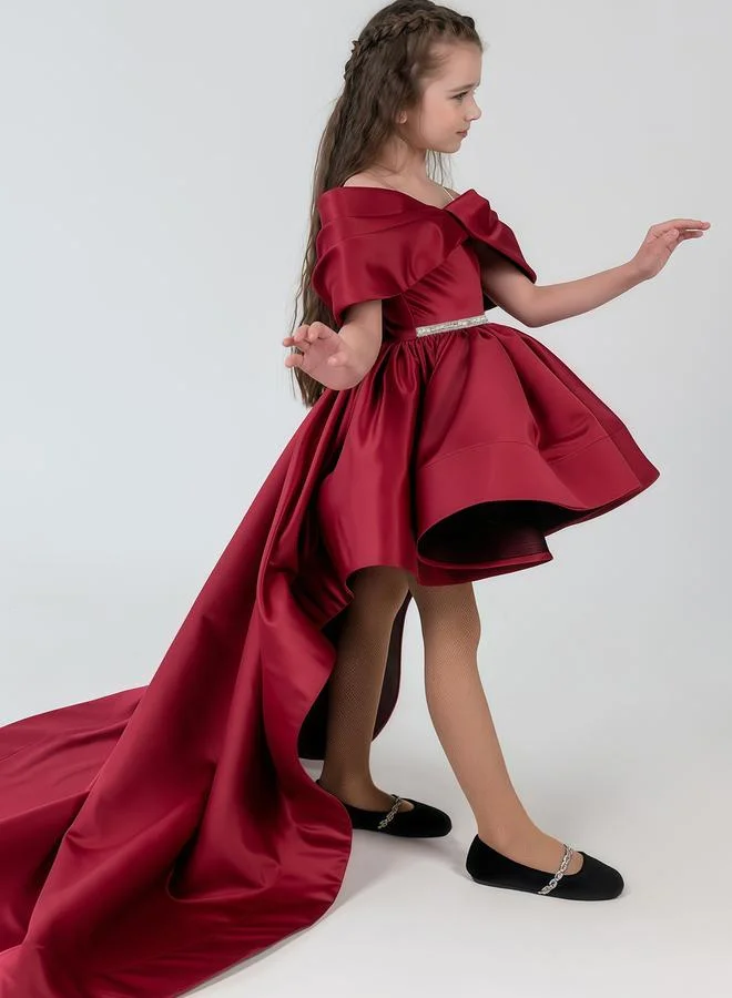تايك تو Burgundy Off Shoulder High-Low Dress