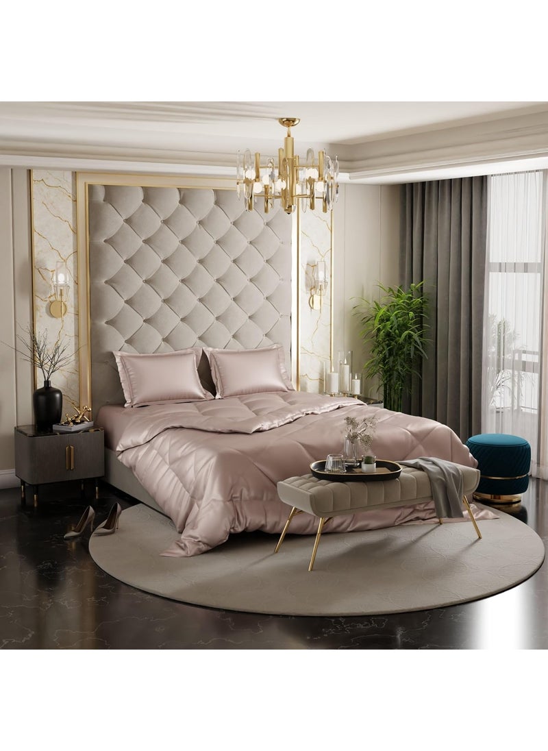 Stoa Paris Stoa Paris Satin Comforter Set Double Bed with Satin Bedsheet Pillow Covers Complete Bedding Set Ideal Gifts for Women Couples Bedroom Home Furnishing Date Night Collection Champagne 