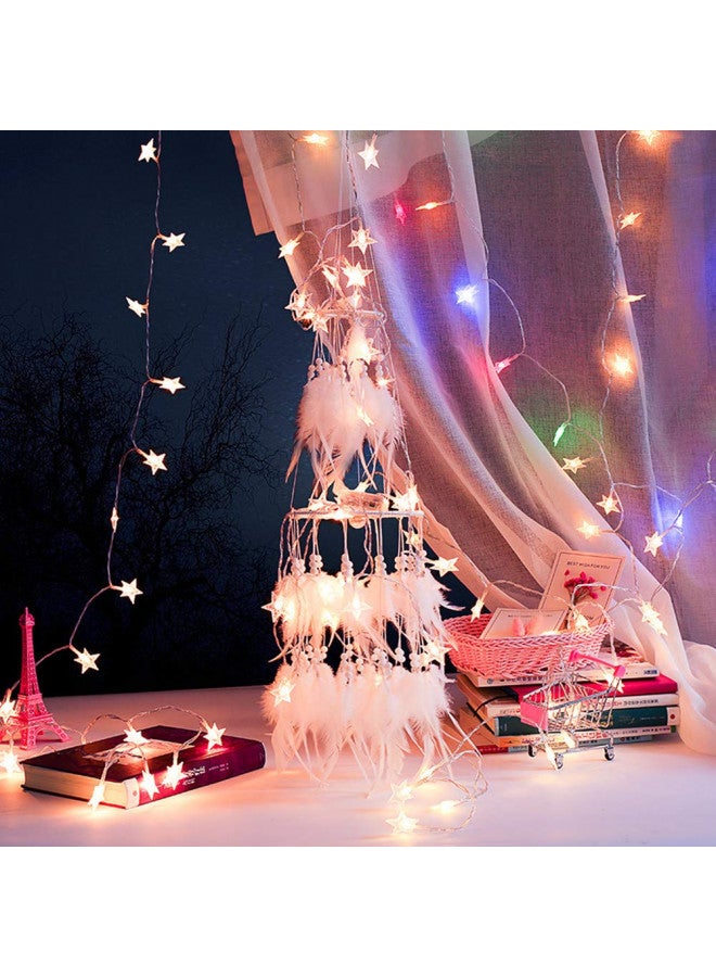 Dremisland Double Circle White Feather Dream Catcher with Mobile LED Fairy Lights Wall Hanging Ornaments Ceiling Decor for Bedroom Decor Wedding Decorations Boho Chic Party Nursery Decor - Image 2