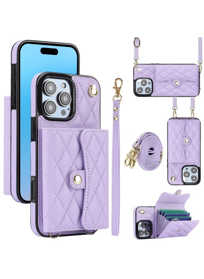 BURAQ For iPhone 16 Pro Max Crossbody Rhombic Horizontal Wallet Leather Phone Case(Purple) - Image 1