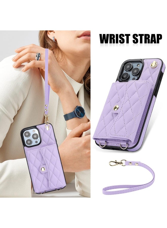 BURAQ For iPhone 16 Pro Max Crossbody Rhombic Horizontal Wallet Leather Phone Case(Purple) - Image 2
