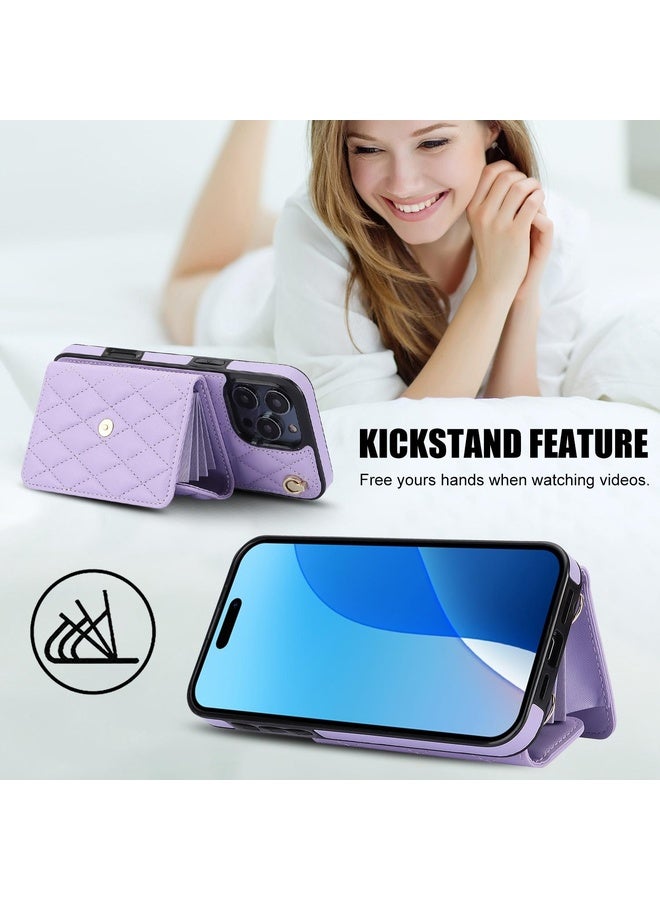 BURAQ For iPhone 16 Pro Max Crossbody Rhombic Horizontal Wallet Leather Phone Case(Purple) - Image 3