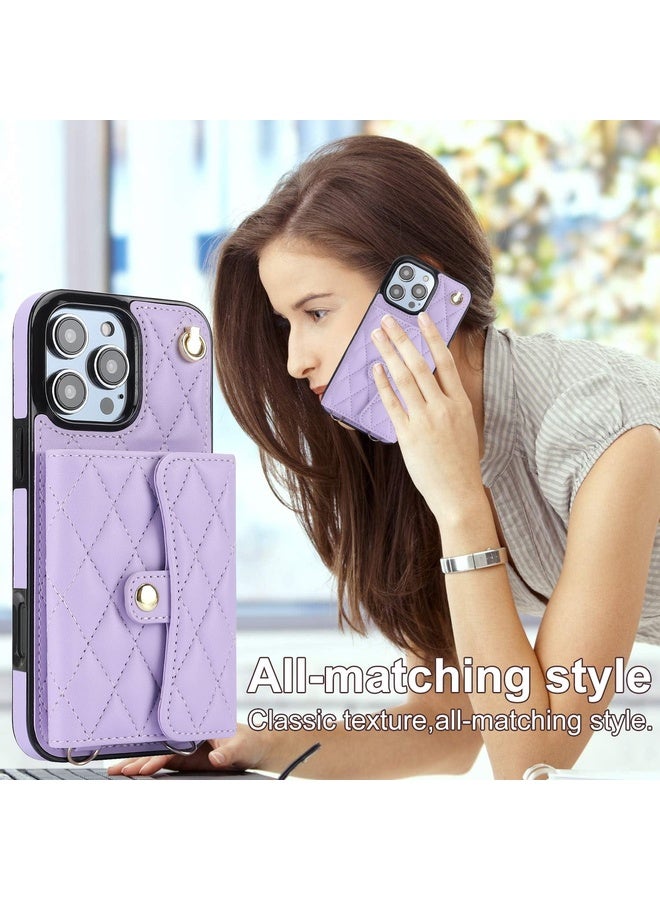 BURAQ For iPhone 16 Pro Max Crossbody Rhombic Horizontal Wallet Leather Phone Case(Purple) - Image 5
