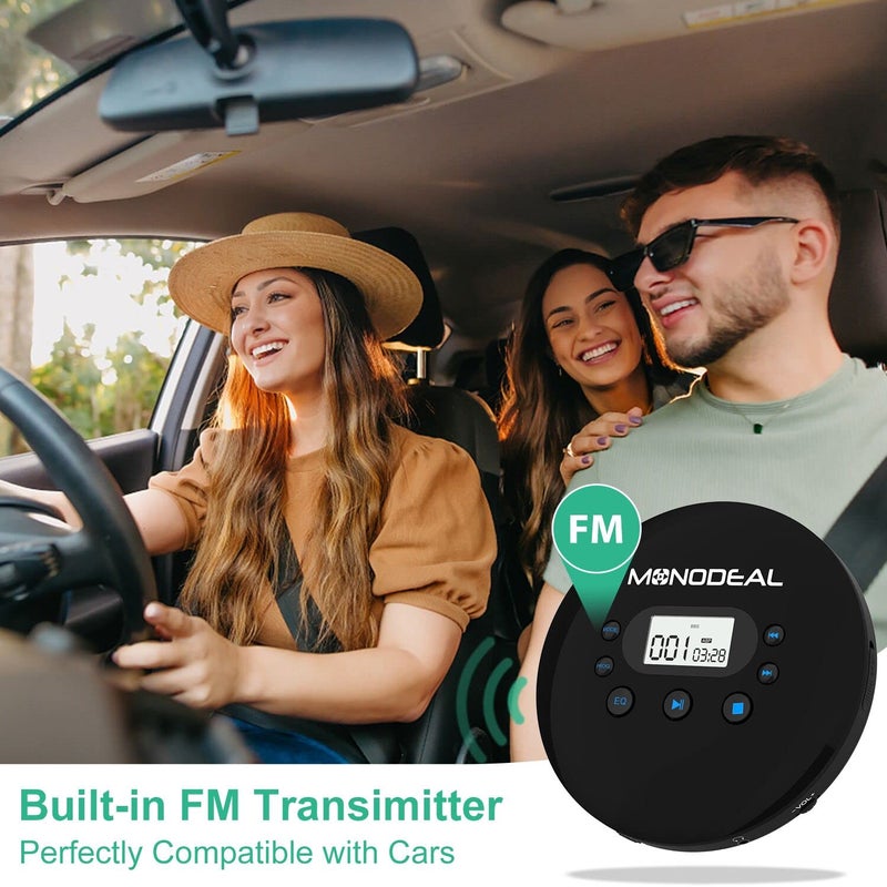 MONODEAL CD Player Portable, Portable CD Player with FM Transmitter, Rechargeable CD Player for Car for Home Travel with Anti-Skip Protection Compact CD Player with Headphones - Image 3