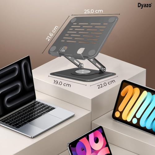 Dyazo 360° Rotating Laptop Stand | Multi Angle & Height Adjustable Tabletop Riser | Foldable Metal Holder with Anti-Slip Pads | Compatible for MacBook Air/Pro, Dell, HP, Lenovo & More (Space Grey) - Image 5