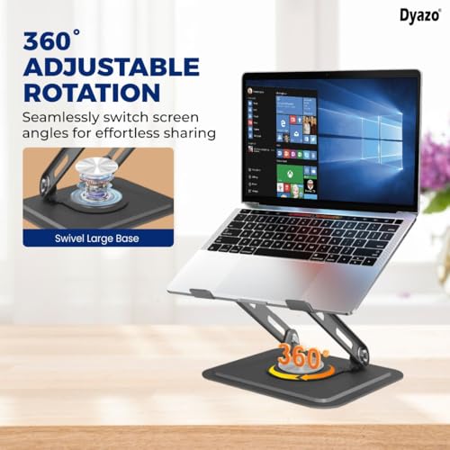 Dyazo 360° Rotating Laptop Stand | Multi Angle & Height Adjustable Tabletop Riser | Foldable Metal Holder with Anti-Slip Pads | Compatible for MacBook Air/Pro, Dell, HP, Lenovo & More (Space Grey) - Image 2