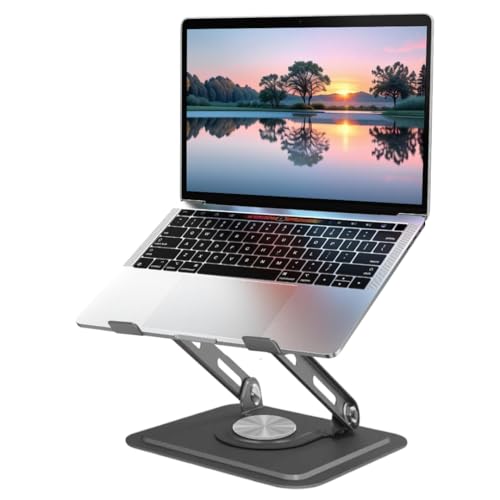 Dyazo 360° Rotating Laptop Stand | Multi Angle & Height Adjustable Tabletop Riser | Foldable Metal Holder with Anti-Slip Pads | Compatible for MacBook Air/Pro, Dell, HP, Lenovo & More (Space Grey) - Image 1