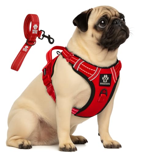 Doggo Bite Premium Reflective Dog Vest Harness| Soft Breathable| Padded Handle| Adjustable Straps & Luxury Buckle| No-Choke with Free Designer Leash-19mm| Chest (22-28inch) All Small Breeds 4-13Kg - Image 1