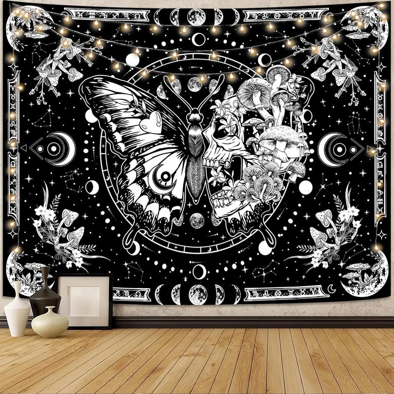 Fungarth Skull Mushroom Tapestry (Black, 60” x 44”) - Image 2