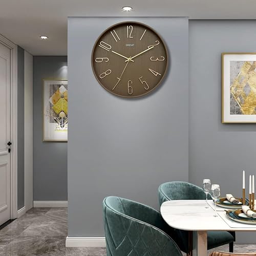 OREVA 12 Inch Round Fancy Embossed Number Dial Contemporary Stylish Quartz Clocks Modern Analog Silent Wall Clock for Living Room Bedroom Latest Home Décor Office AQ-9517SS (Brown) - Image 2