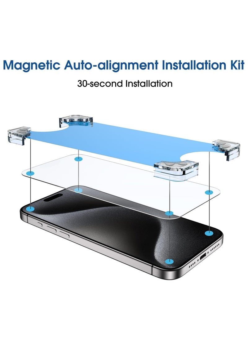 Amfilm amFilm Magnetic OneTouch 3 Pack Compatible with iPhone 15 Pro Screen Protector 6.1" Tempered Glass Accessories, Premium Easiest Installation Kit 9H HD, Case Friendly  - Image 2