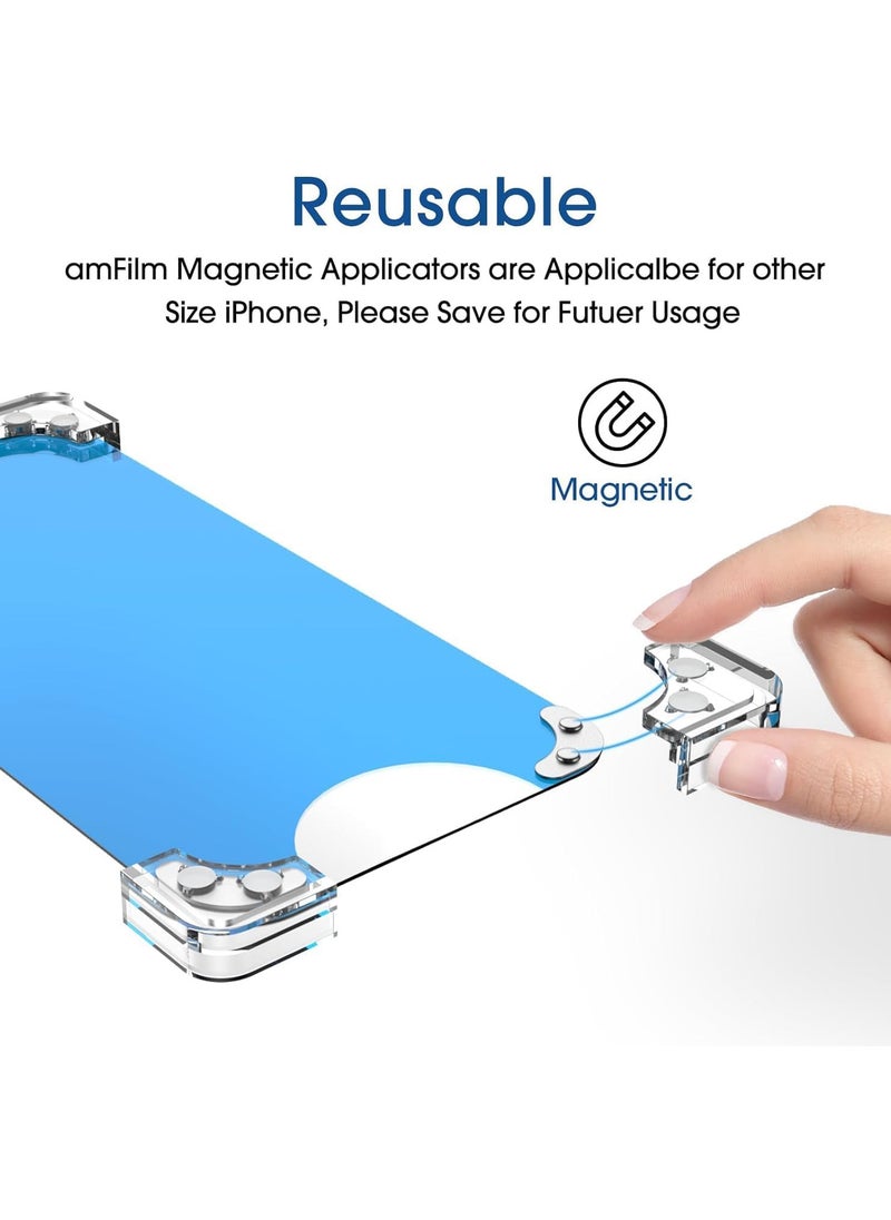 Amfilm amFilm Magnetic OneTouch 3 Pack Compatible with iPhone 15 Pro Screen Protector 6.1" Tempered Glass Accessories, Premium Easiest Installation Kit 9H HD, Case Friendly  - Image 3