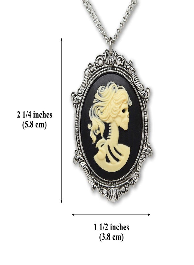 Real Metal Gothic Lolita Skull Cameo in Pewter Frame Pendant Necklace - Image 3
