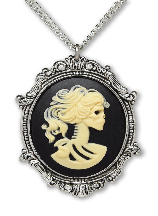 Real Metal Gothic Lolita Skull Cameo in Pewter Frame Pendant Necklace - Image 1