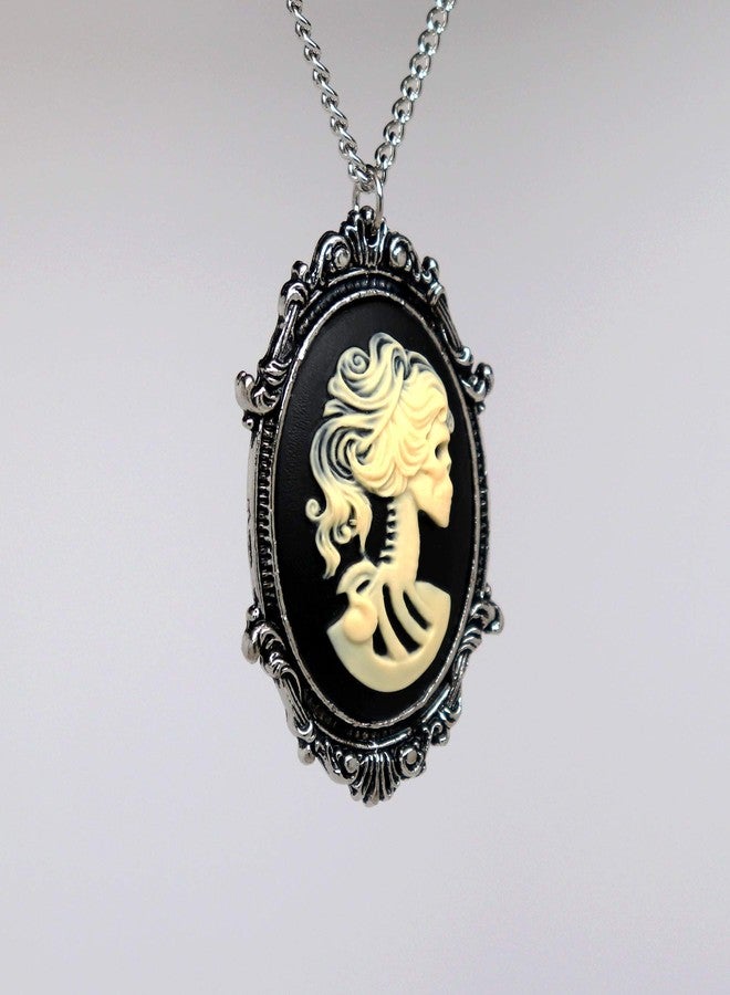 Real Metal Gothic Lolita Skull Cameo in Pewter Frame Pendant Necklace - Image 4
