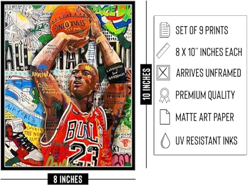 RMISODO Basketball Stars Wall Art, Prints Basketball Sports Poster, Kobe Byrant Curry James Lebron James Steph Harden Kevin Durant - Set of 9 (Unframed 8"x10") - Image 2