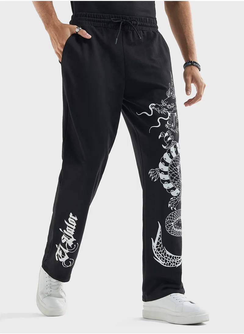 FAV Dragon Print Relaxed Fit Joggers with Flexi Waist