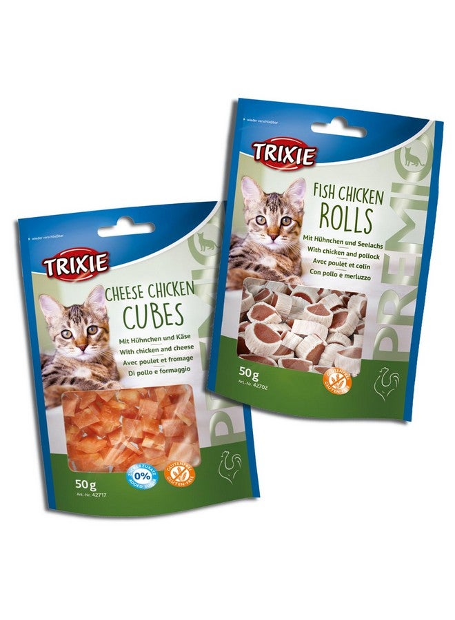 تريكسي مجموعة مكافآت القطط من لفائف السمك والدجاج/البولوك الفاخرة ومكعبات الدجاج بالجبن الفاخرة، مكافآت غنية بالعناصر الغذائية للقطط، مناسبة لجميع السلالات - (عبوة من قطعتين) - Image 1