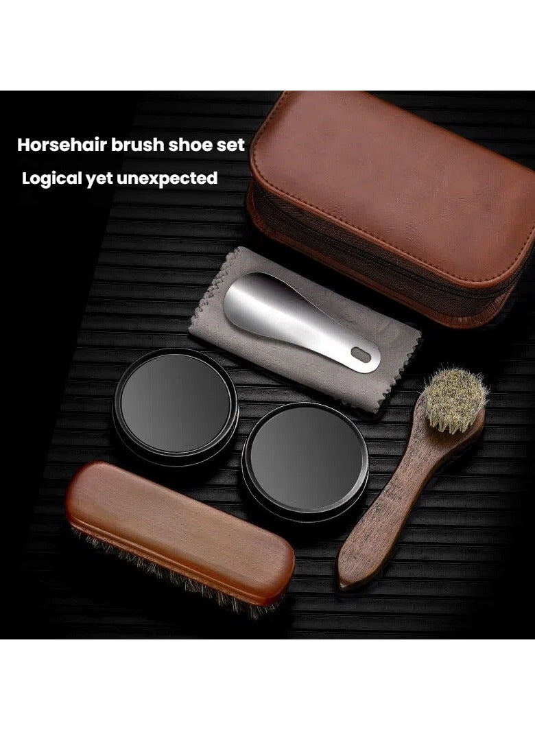 general Horsehair Shoe Brush Set, 7 Pieces Colorless Shoe Polish for General Cleaning and Maintenance Leather Shoe Brush Care Tools - Image 2