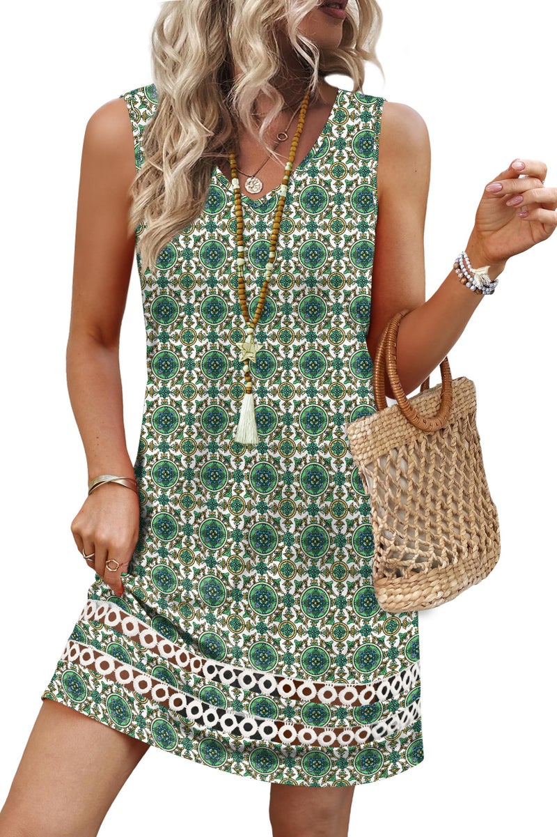 Sipaya Summer Dresses for Women 2026 Elegant Classy V Neck Sleeveless Casual Dresses Plus Szie Spring Sundresses Business Casual Outfits Green Floral Dress S - Image 3