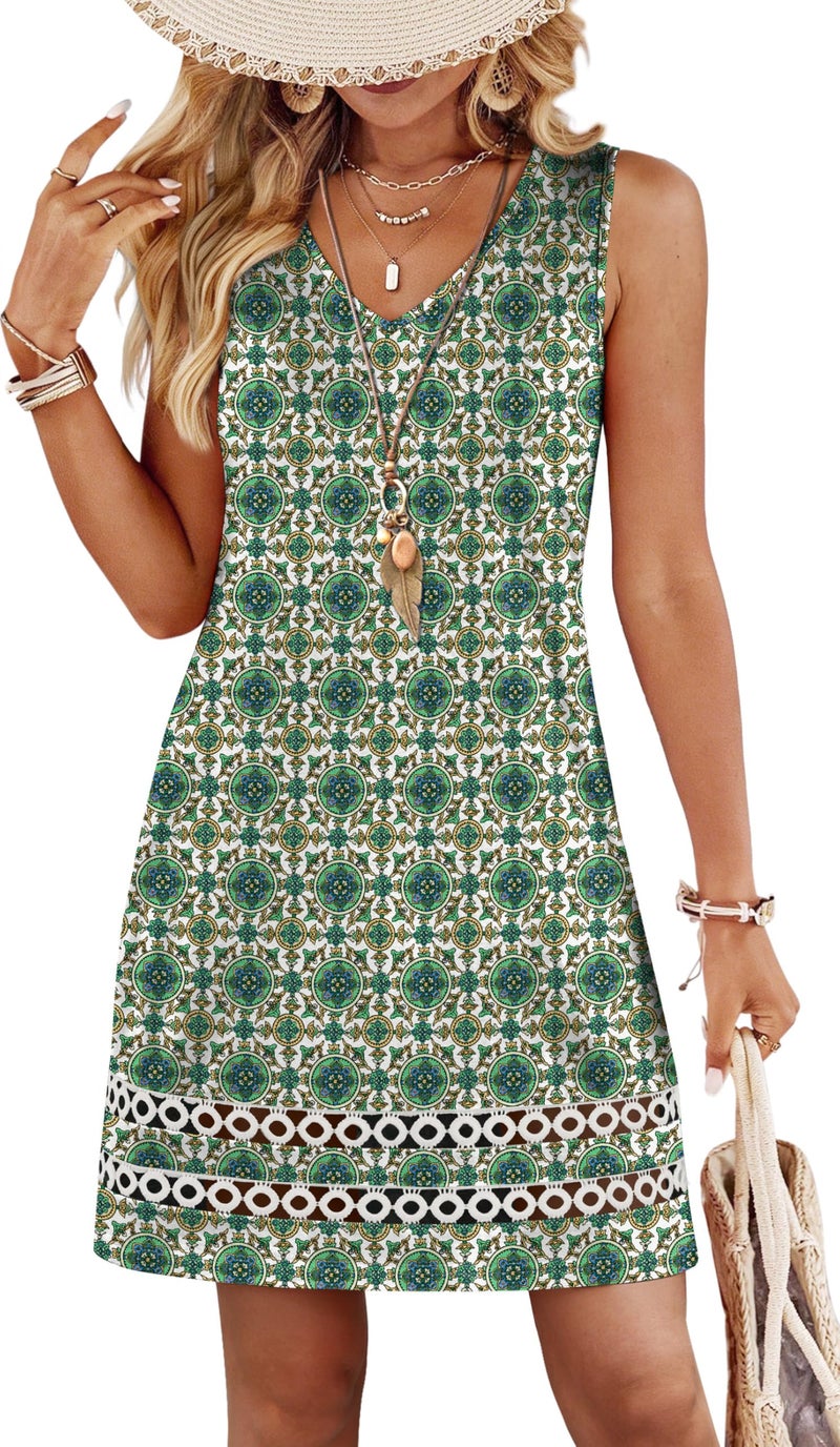 Sipaya Summer Dresses for Women 2026 Elegant Classy V Neck Sleeveless Casual Dresses Plus Szie Spring Sundresses Business Casual Outfits Green Floral Dress S - Image 2