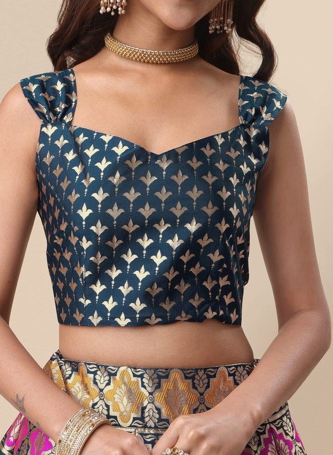 PURVAJA جاكار نسائي شبه مخيط Lehenga choli (Indra-Rama_Rama_Free Size) - Image 5