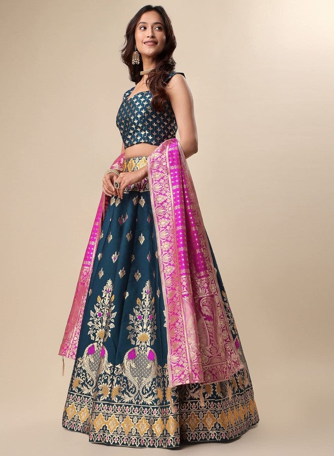 PURVAJA جاكار نسائي شبه مخيط Lehenga choli (Indra-Rama_Rama_Free Size) - Image 2