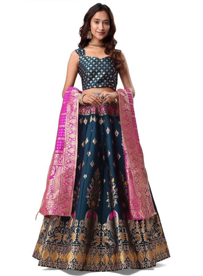 PURVAJA جاكار نسائي شبه مخيط Lehenga choli (Indra-Rama_Rama_Free Size) - Image 1