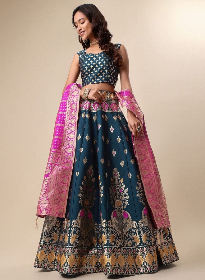 PURVAJA جاكار نسائي شبه مخيط Lehenga choli (Indra-Rama_Rama_Free Size) - Image 4
