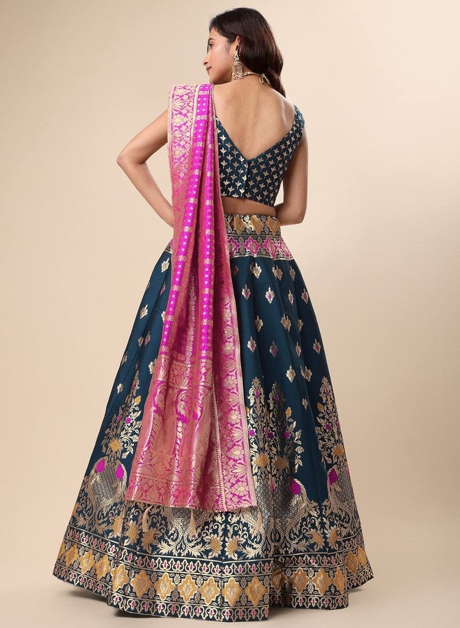 PURVAJA جاكار نسائي شبه مخيط Lehenga choli (Indra-Rama_Rama_Free Size) - Image 3
