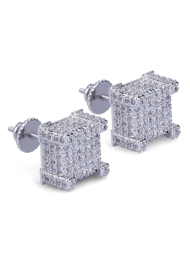 Hot European And American Square Full Zircon Earrings Hiphop Hip Hop Earrings 925 Tremella Cap