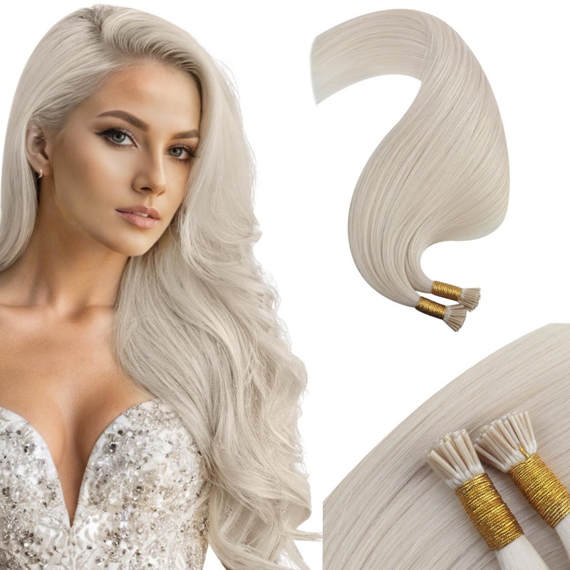 Moresoo Itip Human Hair Extensions White Blonde I Tip Hair Extensions Human Hair 20 Inch I Tips Extensions Human Hair for Women 40G 50S 20 Inch