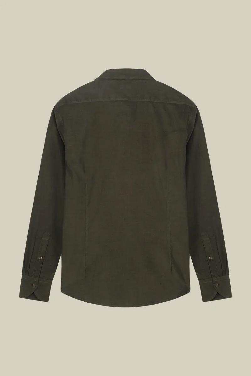 Doppelganger Green Men's casual shirt in 100% cotton 1000 Stripe velvet fabric plain colour - Military for Men | Best Price UAE