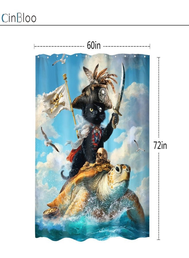 Cinbloo Funny Cat 60Wx72H Shower Curtain Riding Turtle Surfing Pirate Hilarious Beach Ocean Sea Waves Blue Sky Cloud Seagull Animals Bathroom Curtain Set Kids Boys Bath Bathroom Accessories Decor - Image 5
