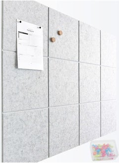 Dominy Large Bulletin Boards, 12 Pack Felt Wall Tiles with Safe Removable Adhesive Tabs and Box of Pushpins, Cork Board Alternative, Pin Board Tack Board for Office Walls (Light Grey)  - Image 1