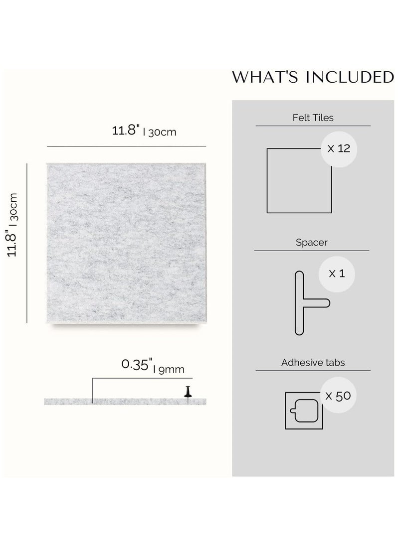 Dominy Large Bulletin Boards, 12 Pack Felt Wall Tiles with Safe Removable Adhesive Tabs and Box of Pushpins, Cork Board Alternative, Pin Board Tack Board for Office Walls (Light Grey)  - Image 5