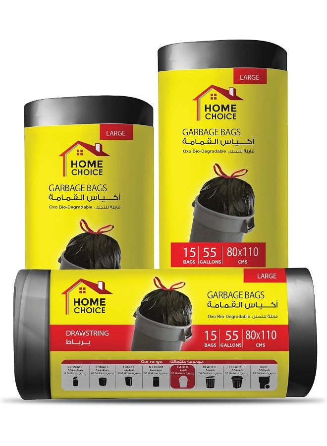 HOME CHOICE 55 Gallons, Pack of 30-Pieces, Size 80*110 cm,(15 Trash Bags X 2 Rolls), Drawstring Garbage Bags Rolls, Bio-Degradable, Bin Liners with Ribbon Neck Tie  - Image 2