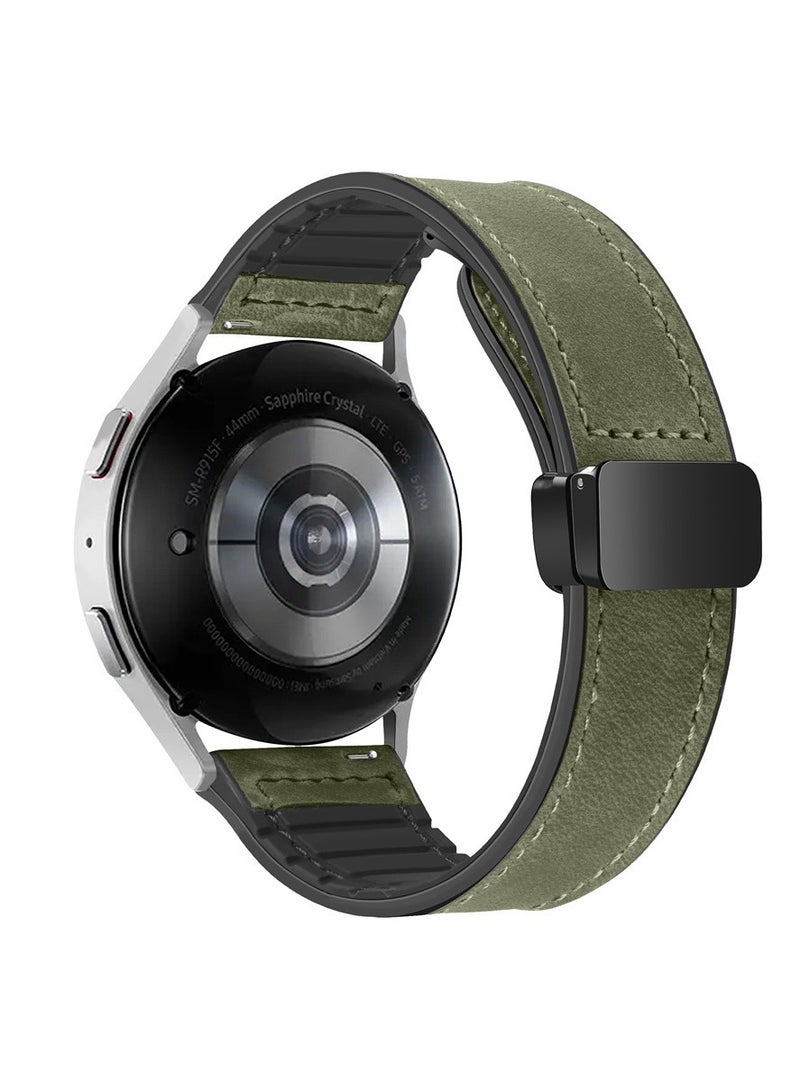 22mm Leather Strap Replacement for Huawei Watch 5 46mm/GT5 Pro 46mm/GT5 46mm/GT4 46mm/Watch 4 46mm,Quick Release Band for Redmi Watch 5 Active/Lite,Green  - Image 1