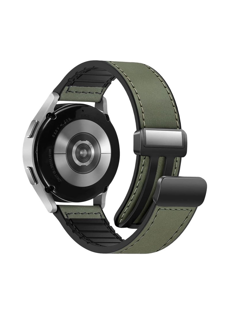22mm Leather Strap Replacement for Huawei Watch 5 46mm/GT5 Pro 46mm/GT5 46mm/GT4 46mm/Watch 4 46mm,Quick Release Band for Redmi Watch 5 Active/Lite,Green  - Image 2
