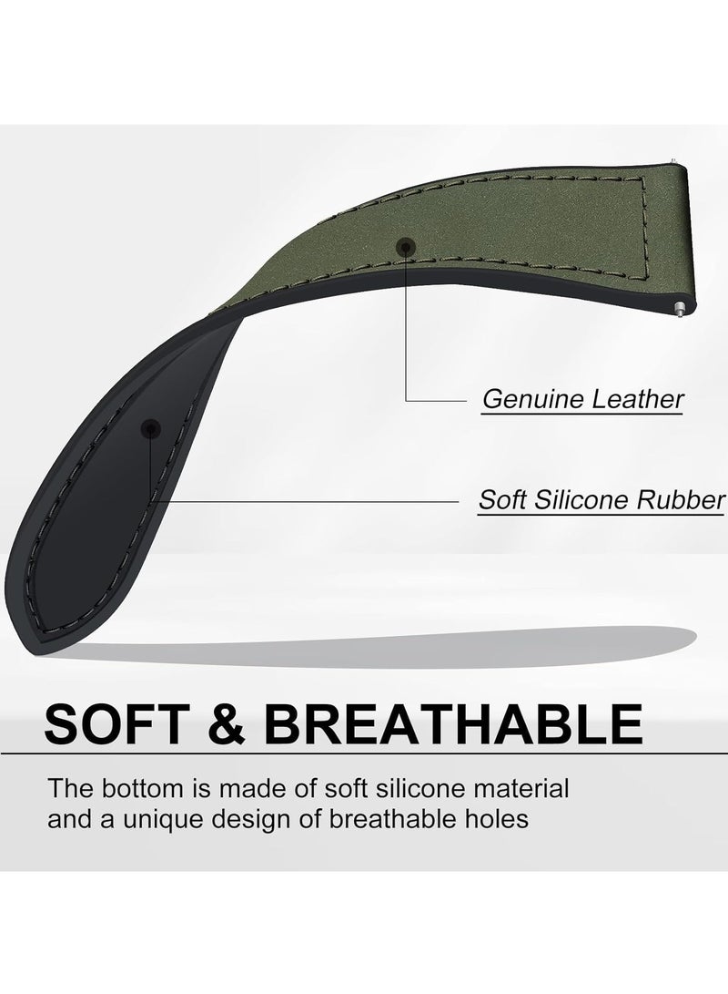 22mm Leather Strap Replacement for Huawei Watch 5 46mm/GT5 Pro 46mm/GT5 46mm/GT4 46mm/Watch 4 46mm,Quick Release Band for Redmi Watch 5 Active/Lite,Green  - Image 4