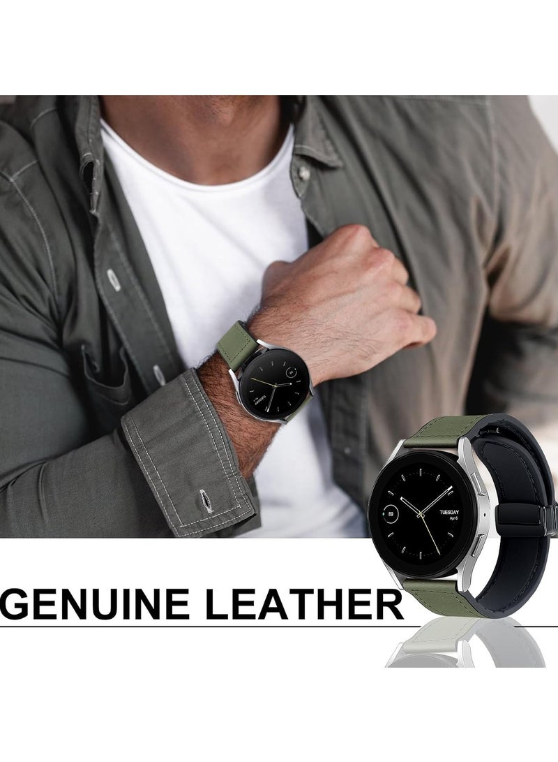 22mm Leather Strap Replacement for Huawei Watch 5 46mm/GT5 Pro 46mm/GT5 46mm/GT4 46mm/Watch 4 46mm,Quick Release Band for Redmi Watch 5 Active/Lite,Green  - Image 5