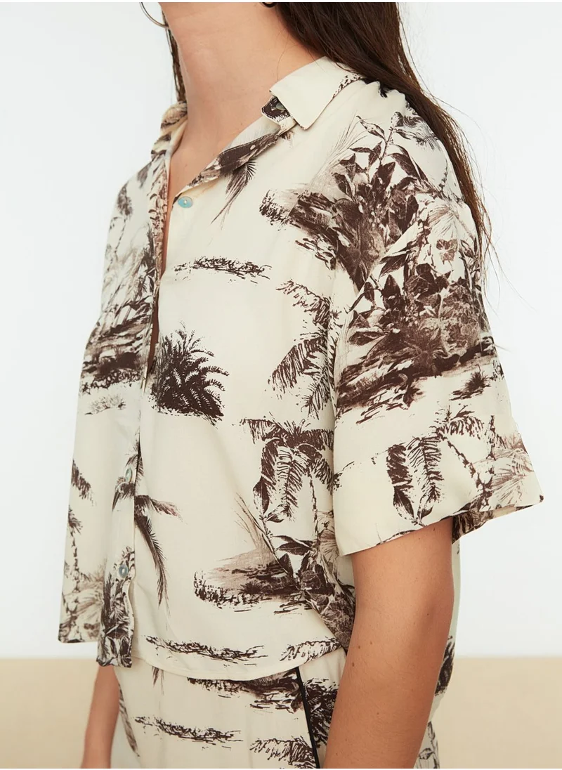 trendyol Printed V-Neck Top & Shorts Set