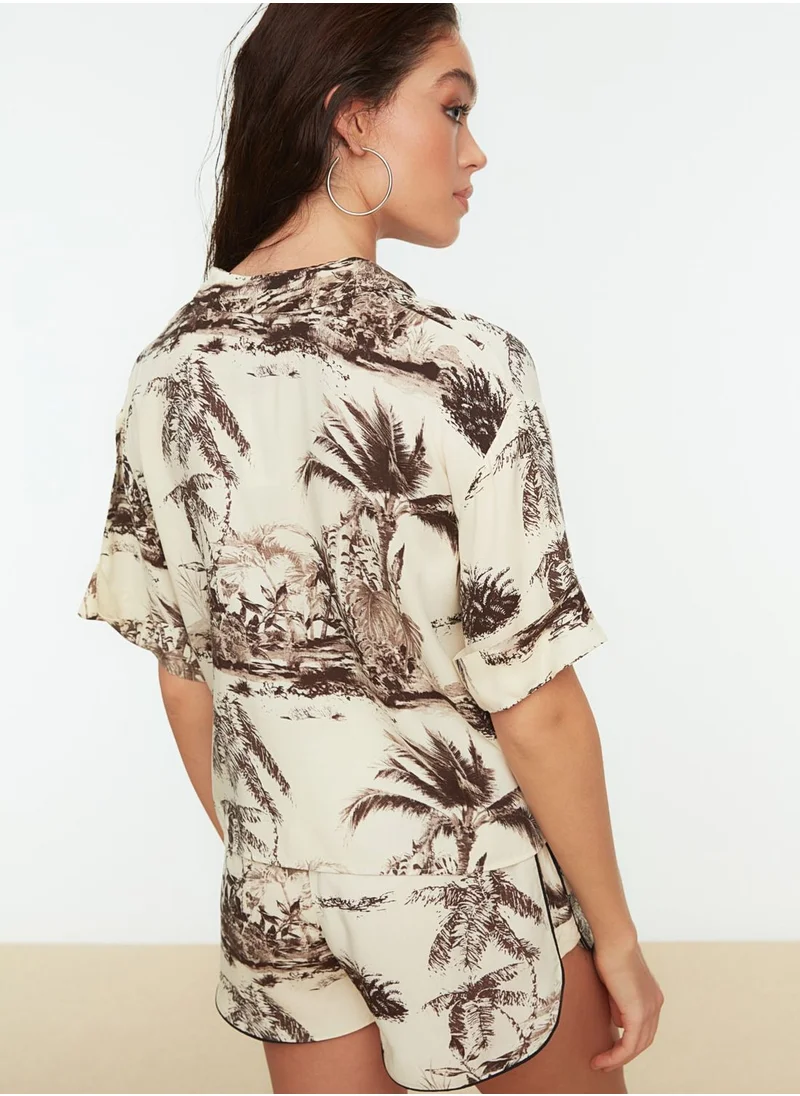 trendyol Printed V-Neck Top & Shorts Set