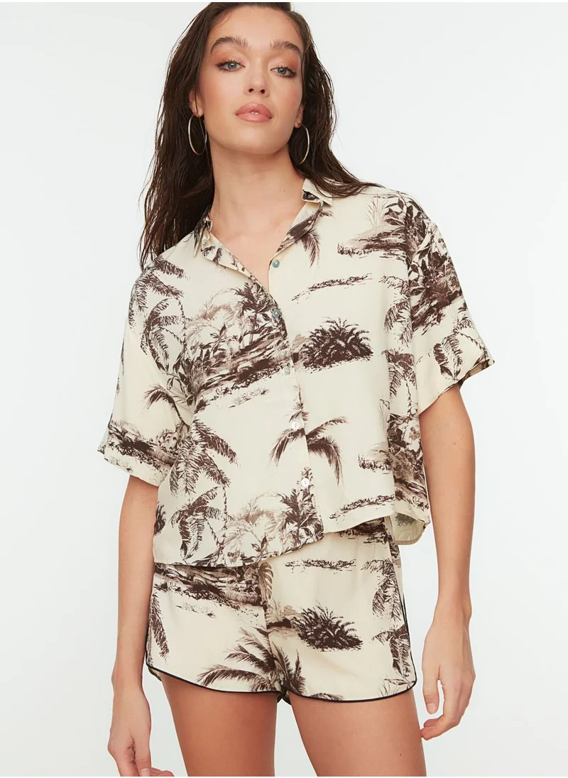 trendyol Printed V-Neck Top & Shorts Set