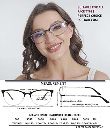 HOTJOJO 3 Pack Reading Glasses for Women Blue Light Blocking, Metal Womens Computer Spring Hinge Readers Glass, Cateye Full Frame Eyeglasses, Anti Blue Ray Reduce Eye Strain Glare(200 Magnification Strength) - Image 4