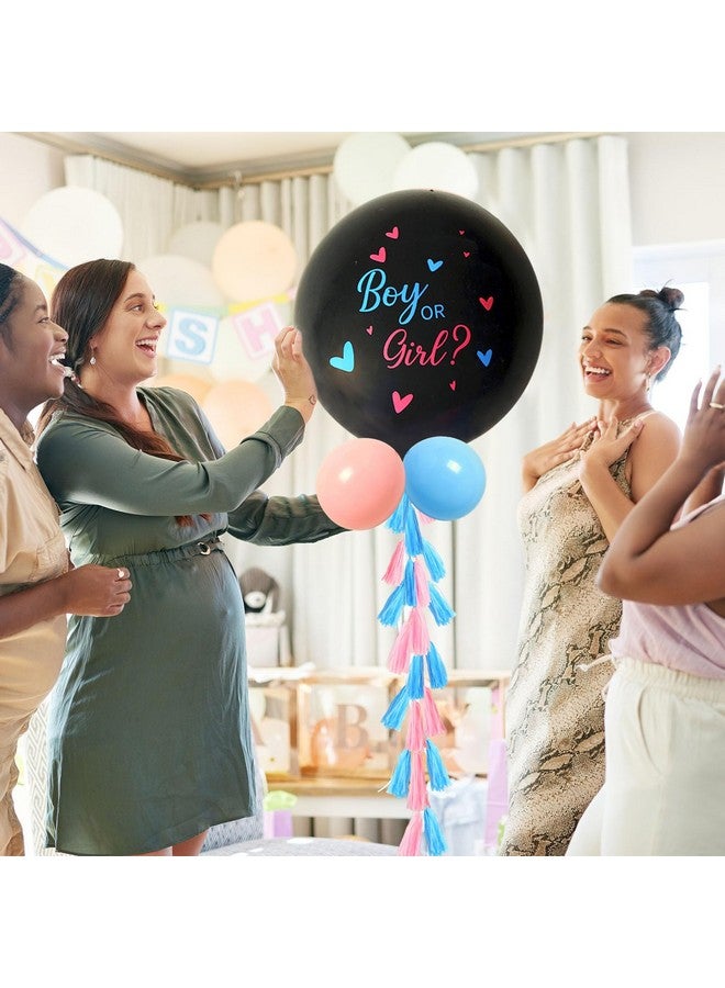 RUBFAC Jumbo Gender Reveal Balloon Kit, 2Pcs 36" Black Balloons With Blue Pink Balloons, Tassels And Heart Shaped Paper Confetti For Baby Gender Reveal Party - Image 5